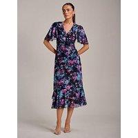 Jolie Moi Ruffle Detail Ruched Mesh Midaxi Dress - Purple