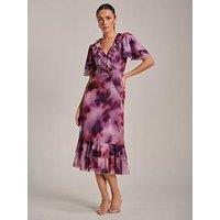 Jolie Moi Ruffle Detail Ruched Mesh Midaxi Dress - Pink