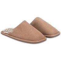 Totes Isotoner Isotoner Ladies Square Toe Stripe Mule Slipper - Mink Brown