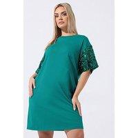Yours Curve Sequin Sleeve Dress - Green