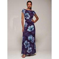 Jolie Moi Asymmetric Neck Mesh Maxi Dress - Purple