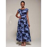 Jolie Moi Asymmetric Draped Mesh Maxi Dress - Blue