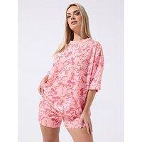 Yours Curve Bow Print Pyjama Set - Pink
