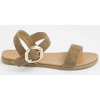 Yours Wide Fit 2 Part Brushed Buckle Sandals - Khaki