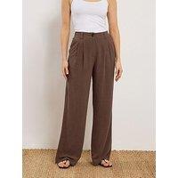 Long Tall Sally Linen Pleat Front Trousers 36" - Brown