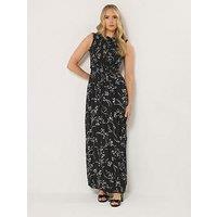 Long Tall Sally Ditsy Shirred Sleeveless Maxi Dress - Black