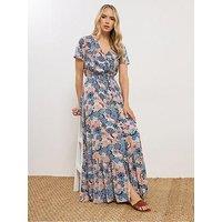 Long Tall Sally Boho Floral Button Through Maxi Dress - Blue