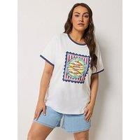 Yours Curve Placement Ringer T-Shirt - White