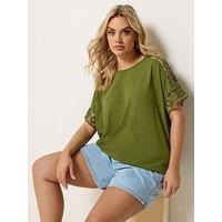 Yours Curve Boxy Crochet T-Shirt - Green