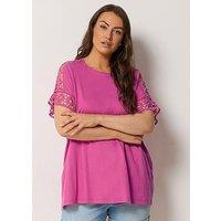 Yours Curve Boxy Crochet T-Shirt - Pink