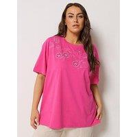 Yours Curve Applique Fruit Print T-Shirt - Pink