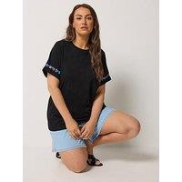 Yours Curve Floral Embroidery T-Shirt - Black