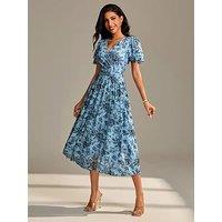 Jolie Moi Flutter Sleeve Mesh Maxi Dress - Blue