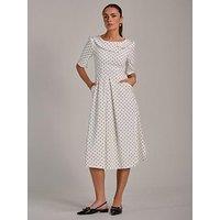 Jolie Moi Printed Scuba Fold Collar Midi Dress - White