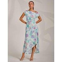 Jolie Moi Asymmetric Draped Mesh Maxi Dress - Green