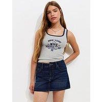 New Look 915 Girls Distressed Denim Mini Skort - Dark Blue