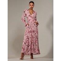 Jolie Moi Long Sleeve Mesh Maxi Dress - Pink