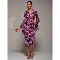 Jolie Moi Ruffle Sleeve Ruched Mesh Bodycon Dress - Pink