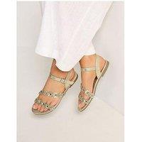 Yours Extra Wide Fit Ditsy Floral Flat Sandal - Gold