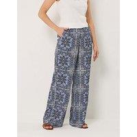 Long Tall Sally Tile Print Wide Leg Trousers 34" - Blue