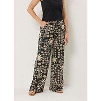 Long Tall Sally Coastal Print Wide Leg Trousers 36" - Black