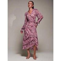 Jolie Moi Long Sleeve Frill Detail Mesh Maxi Dress - Pink