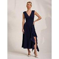 Jolie Moi Wrap Front Frill Detail Maxi Dress - Navy