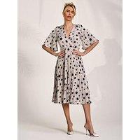 Jolie Moi Pleated Wrap Midi Dress - White