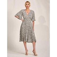 Jolie Moi Pleated Wrap Midi Dress - Cream