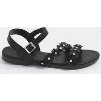 Yours Wide Fit Ditsy Floral Flat Sandal - Black