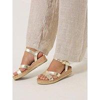 Yours Wide Fit V Cut Plaited Wedges - Gold