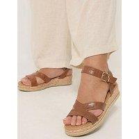 Yours Extra Wide Fit V Cut Plaited Wedges - Brown