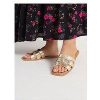 Yours Wide Fit Cut Out Mule Sandals - Gold