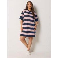Yours Curve Stripe Print Ribbed T-Shirt Dress - Blue