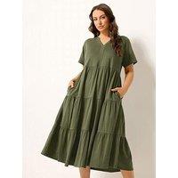 Yours Curve Cotton Tiered Dress - Green