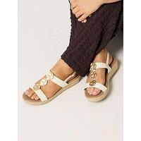 Yours Extra Wide Fit Hammered Metal Disk Wedges - White