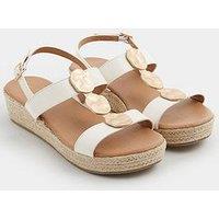 Yours Wide Fit Hammered Metal Disc Wedged Sandals - White