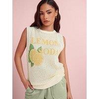 Pixiegirl Petite Lemon Crochet Tank Top - Cream