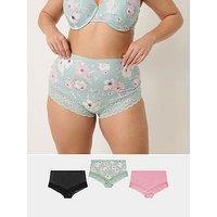 Yours Curve 3 Pack Lace Trim Printed Full Briefs