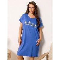 Yours Curve Rolling Panda Dipped Back Nightdress - Blue