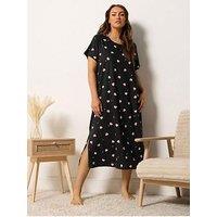 Yours Curve Heart Print Midaxi Nightdress - Black