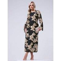 Yours Curve Mesh Applique Long Sleeve Maxi Dress - Black