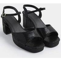 Yours Wide Fit Square Toe Platform Heeled Sandals - Black