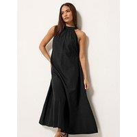 Pixiegirl Petite Halter Neck Maxi Dress Containing Linen - Black