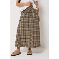 Pixiegirl Petite Gingham Shirred Skirt - Brown