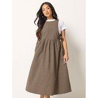Pixiegirl Petite Gingham Tie Pinafore Dress - Brown