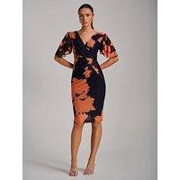 Jolie Moi Angel Sleeve Ruched Mesh Bodycon Dress - Orange