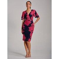 Jolie Moi Angel Sleeve Ruched Mesh Bodycon Dress - Red