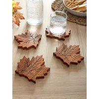 The Very Collection Set Of 4 Maple Leaf Shaped Wooden Coasters