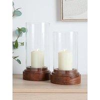 The Very Collection Set Of 2 Wooden Glass Hurricane